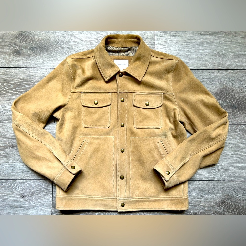 NWOT Banana Republic Suede Leather Trucker Jacket Size MEDIUM Caramel Brown